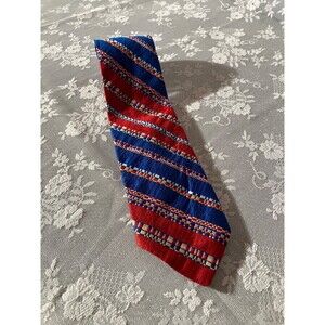 Vintage 70s Fat Necktie 1970s Funky Red White & Blue Polyester Wide Tie Retro